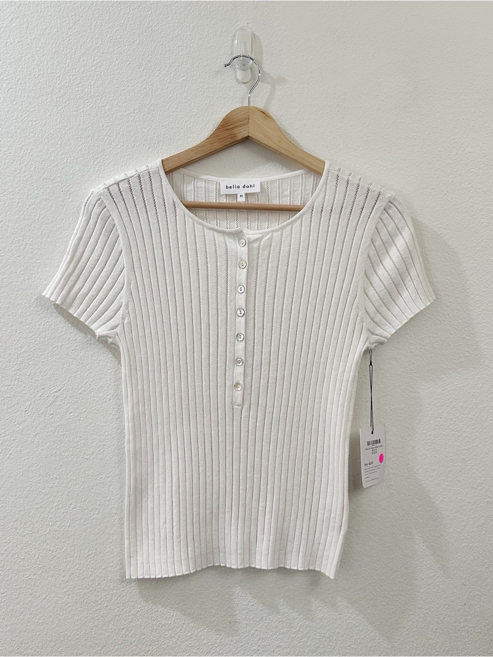 Bella Dahl Bella‎ Cap Sleeve Cashmere Blend Henley Top Size Medium NWT White - Picture 3 of 11